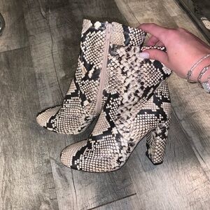Snake skin print heel booties